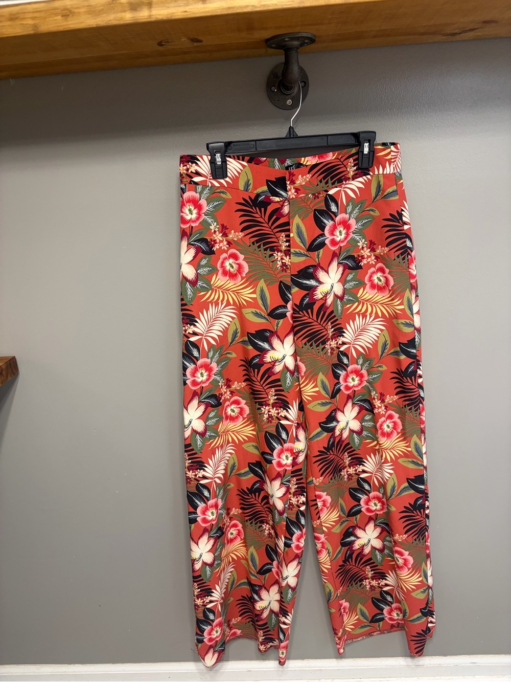 Zara Coral Floral Wide-Leg Pants